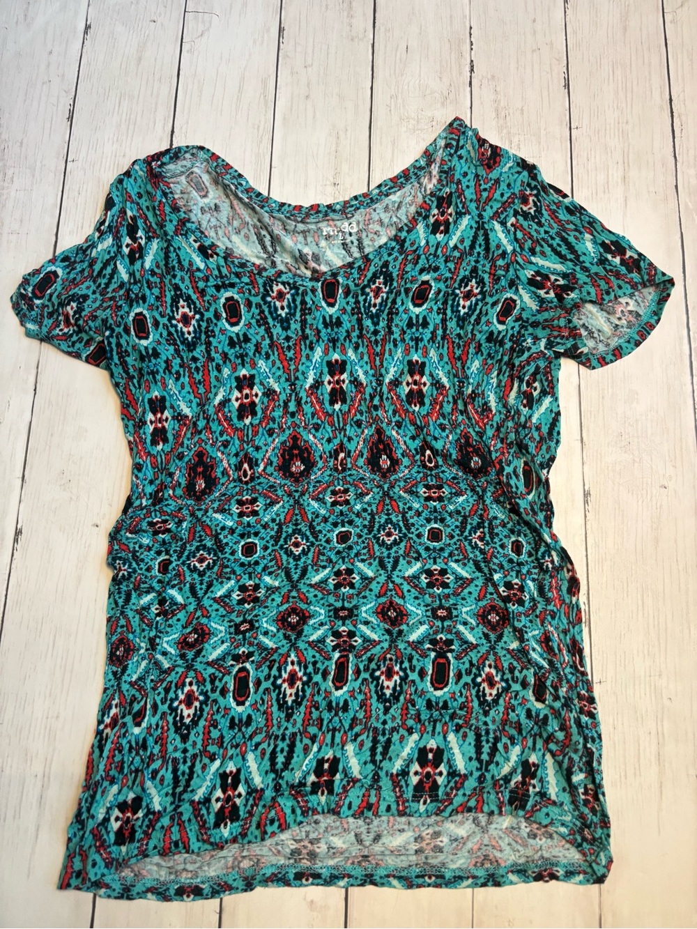 Mudd Turquoise Multicolor Geometric Short Sleeve Top